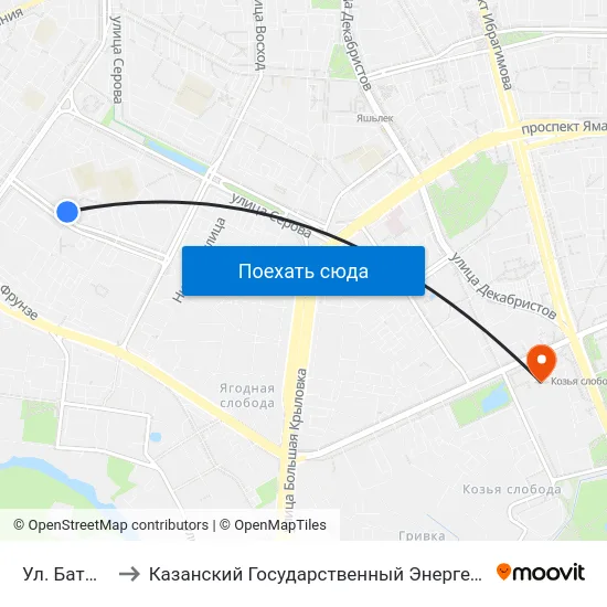 Ул. Батыршина to Казанский Государственный Энергетический Университет map