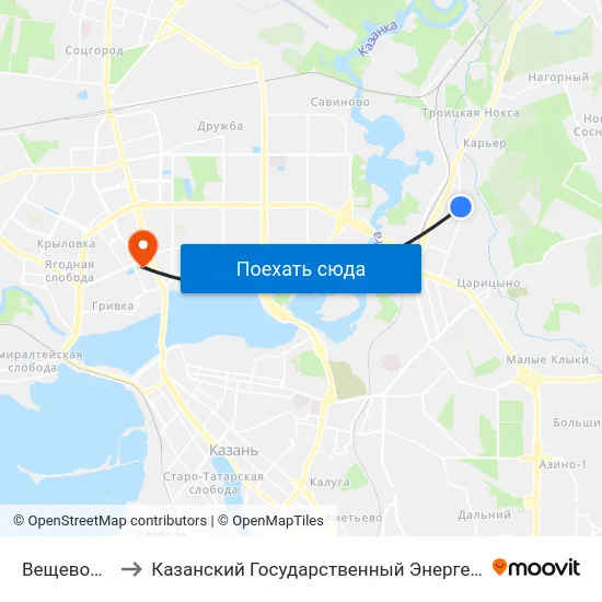 Вещевой Рынок to Казанский Государственный Энергетический Университет map