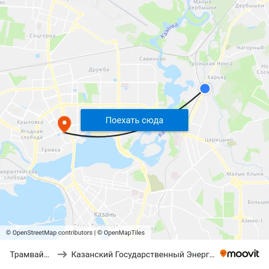 Трамвайное Депо to Казанский Государственный Энергетический Университет map