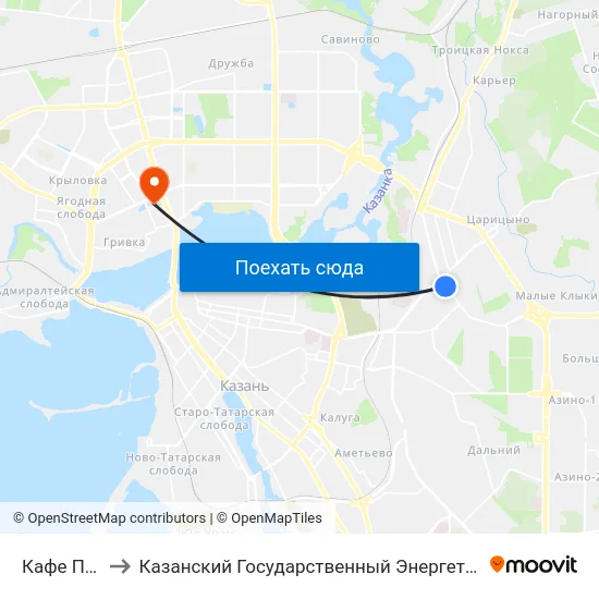 Кафе Полет-3 to Казанский Государственный Энергетический Университет map