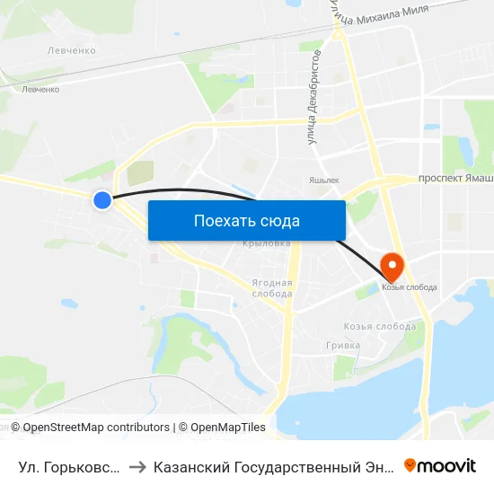 Ул. Горьковское Шоссе-2 to Казанский Государственный Энергетический Университет map