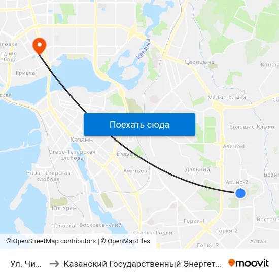 Ул. Чишмяле to Казанский Государственный Энергетический Университет map