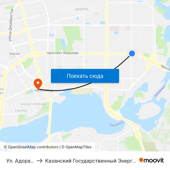 Ул. Адоратского-5 to Казанский Государственный Энергетический Университет map