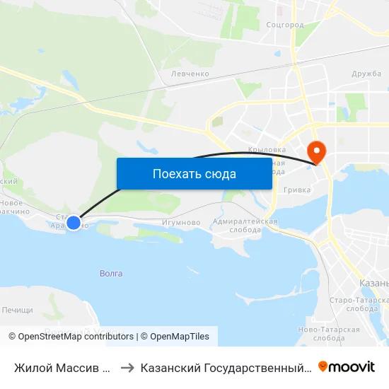 Жилой Массив Старое Аракчино-1 to Казанский Государственный Энергетический Университет map