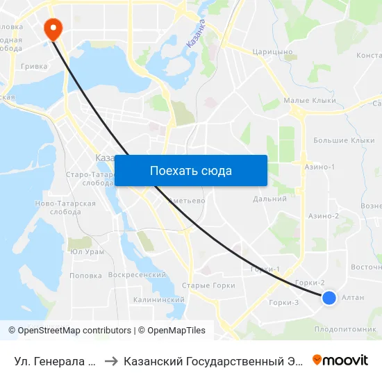 Ул. Генерала Сафиуллина-7 to Казанский Государственный Энергетический Университет map