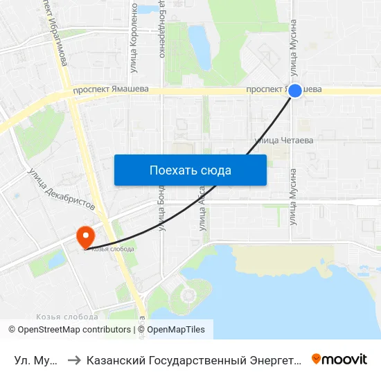 Ул. Мусина-5 to Казанский Государственный Энергетический Университет map
