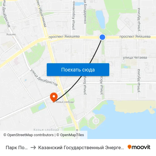 Парк Победы-2 to Казанский Государственный Энергетический Университет map