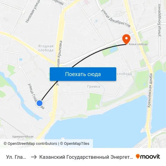 Ул. Гладилова to Казанский Государственный Энергетический Университет map