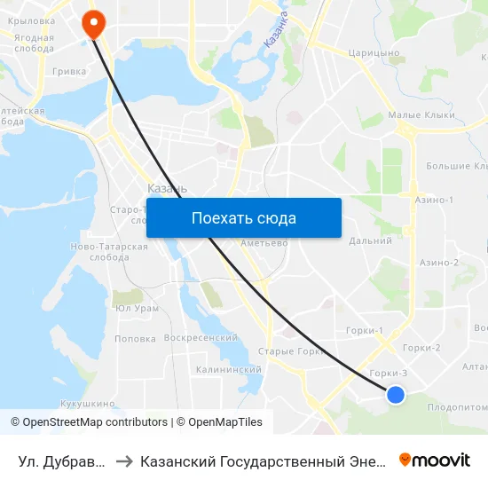 Ул. Дубравная Д.23-1 to Казанский Государственный Энергетический Университет map