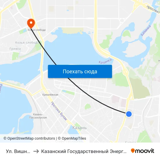 Ул. Вишневского to Казанский Государственный Энергетический Университет map
