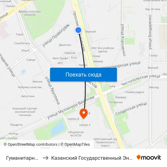 Гуманитарный Институт to Казанский Государственный Энергетический Университет map