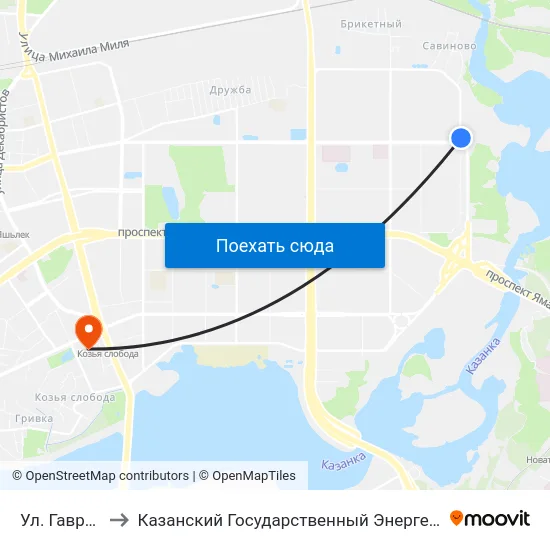 Ул. Гаврилова-2 to Казанский Государственный Энергетический Университет map