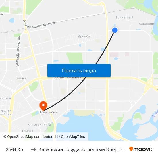 25-Й Квартал-1 to Казанский Государственный Энергетический Университет map