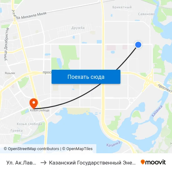Ул. Ак.Лаврентьева1 to Казанский Государственный Энергетический Университет map