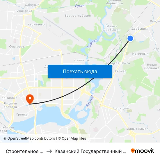 Строительное Училище №33-1 to Казанский Государственный Энергетический Университет map
