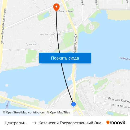 Центральный Стадион to Казанский Государственный Энергетический Университет map