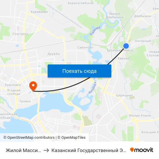 Жилой Массив Нагорный-1 to Казанский Государственный Энергетический Университет map