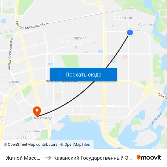 Жилой Массив Брикетный to Казанский Государственный Энергетический Университет map