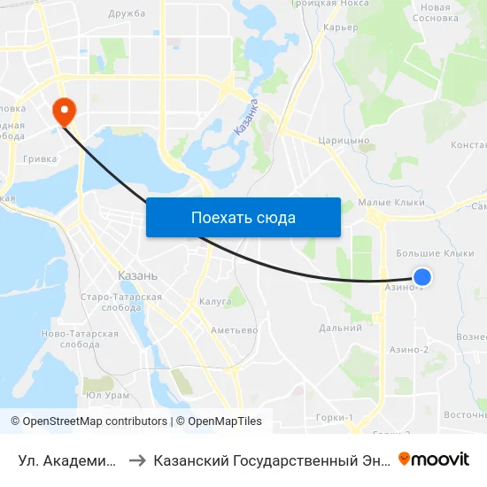 Ул. Академика Глушко, 15 to Казанский Государственный Энергетический Университет map