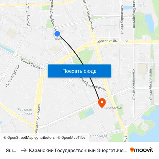Яшьлек to Казанский Государственный Энергетический Университет map