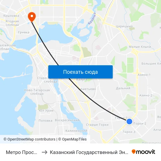 Метро Проспект Победы to Казанский Государственный Энергетический Университет map