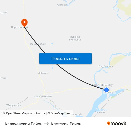 Калачёвский Район to Клетский Район map