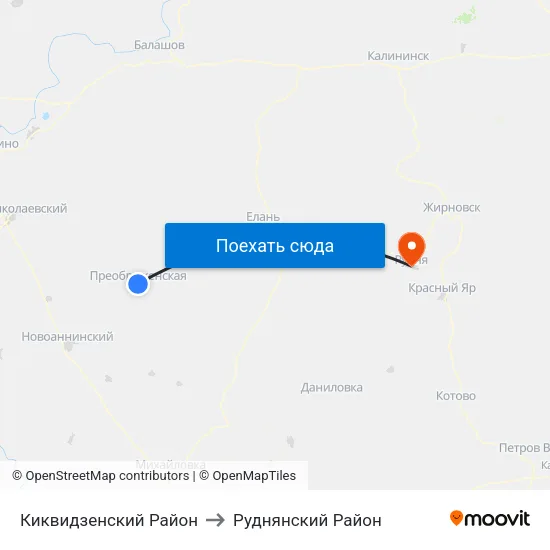 Киквидзенский Район to Руднянский Район map