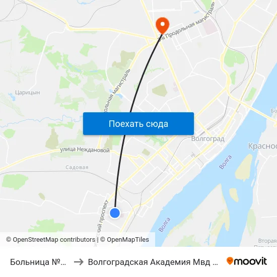 Больница №7 (Б) to Волгоградская Академия Мвд России map