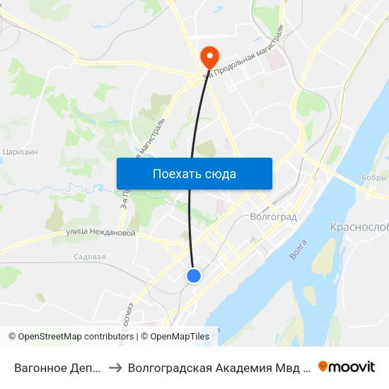 Вагонное Депо (Б) to Волгоградская Академия Мвд России map