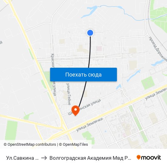 Ул.Савкина (А) to Волгоградская Академия Мвд России map