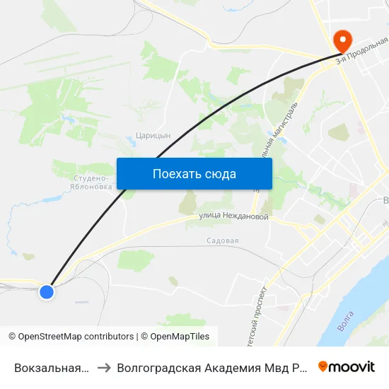 Вокзальная (Б) to Волгоградская Академия Мвд России map