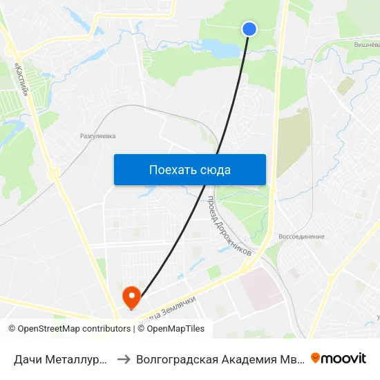 Дачи Металлургов (Б) to Волгоградская Академия Мвд России map