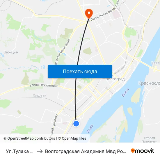 Ул.Тулака (Б) to Волгоградская Академия Мвд России map