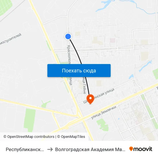 Республиканская (А) to Волгоградская Академия Мвд России map