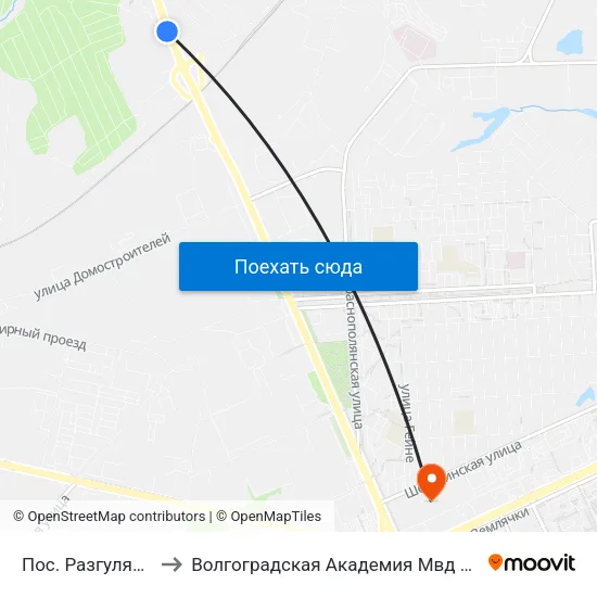 Пос. Разгуляевка to Волгоградская Академия Мвд России map