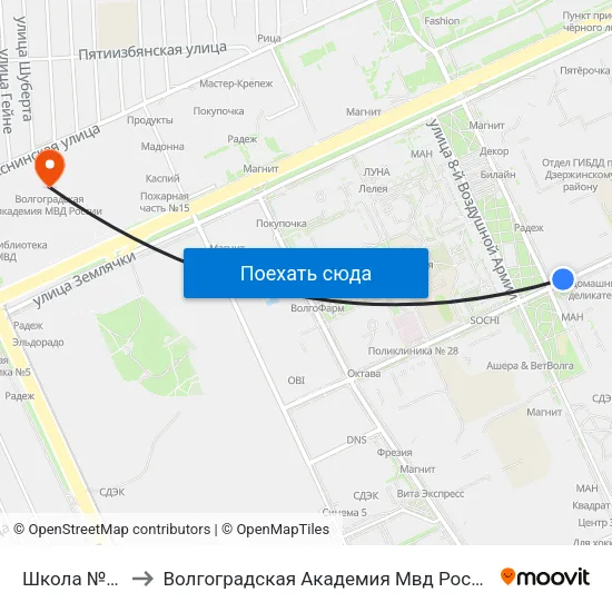 Школа №33 to Волгоградская Академия Мвд России map
