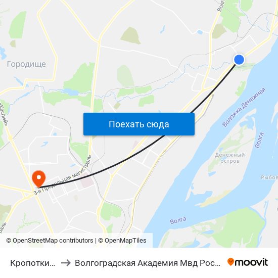 Кропоткина to Волгоградская Академия Мвд России map