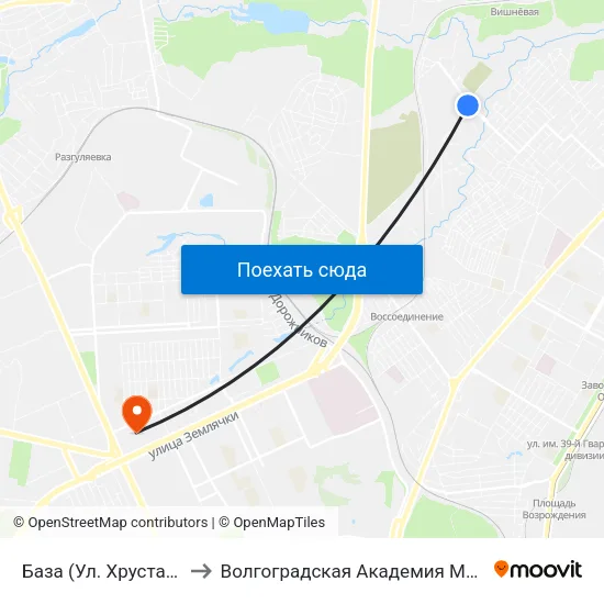 База (Ул. Хрустальная) to Волгоградская Академия Мвд России map
