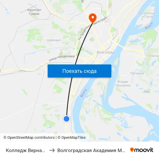 Колледж Вернадского to Волгоградская Академия Мвд России map