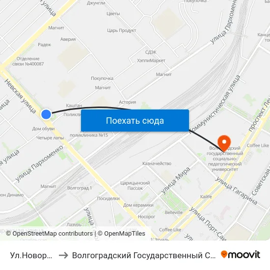 Ул.Новороссийская (А) to Волгоградский Государственный Социально-Педагогический Университет map