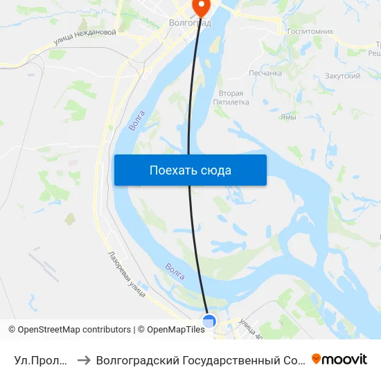 Ул.Пролетарская (А) to Волгоградский Государственный Социально-Педагогический Университет map