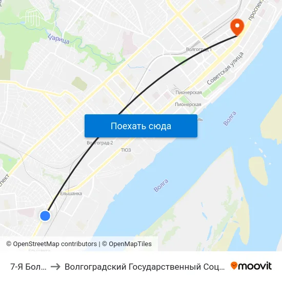7-Я Больница (А) to Волгоградский Государственный Социально-Педагогический Университет map