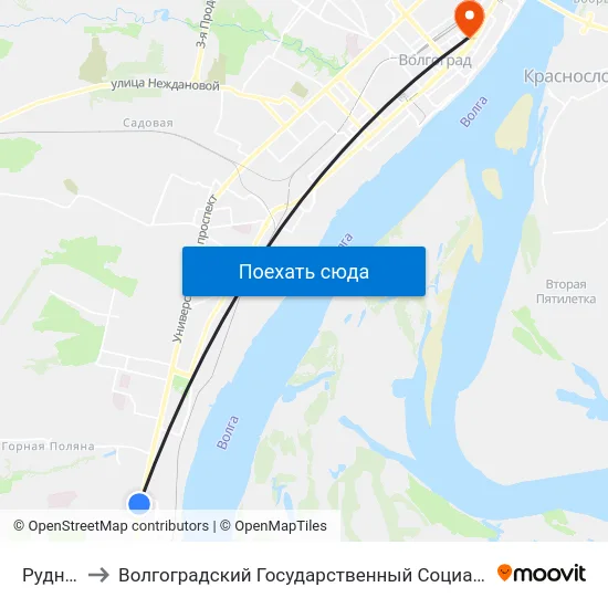Руднева (Б) to Волгоградский Государственный Социально-Педагогический Университет map