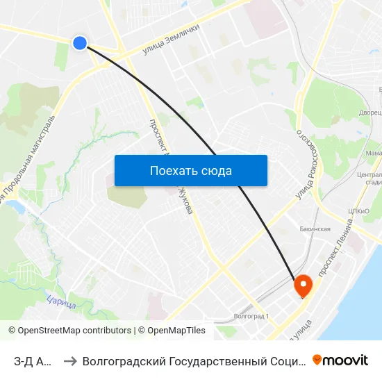 З-Д Аврора (А) to Волгоградский Государственный Социально-Педагогический Университет map