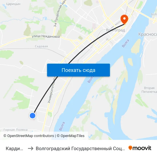 Кардиоцентр (А) to Волгоградский Государственный Социально-Педагогический Университет map