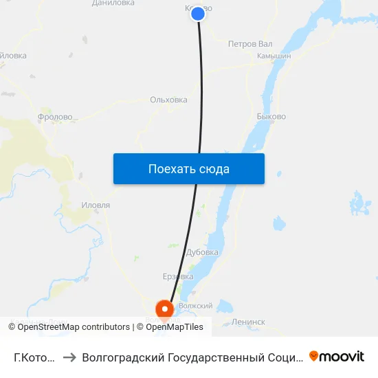 Г.Котово Ас (А) to Волгоградский Государственный Социально-Педагогический Университет map