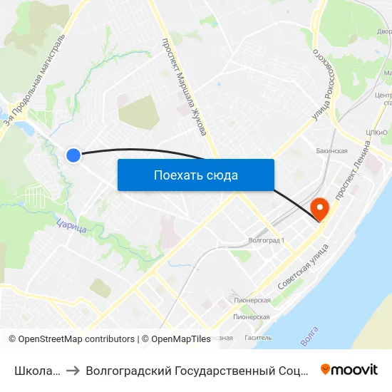 Школа №36 (А) to Волгоградский Государственный Социально-Педагогический Университет map