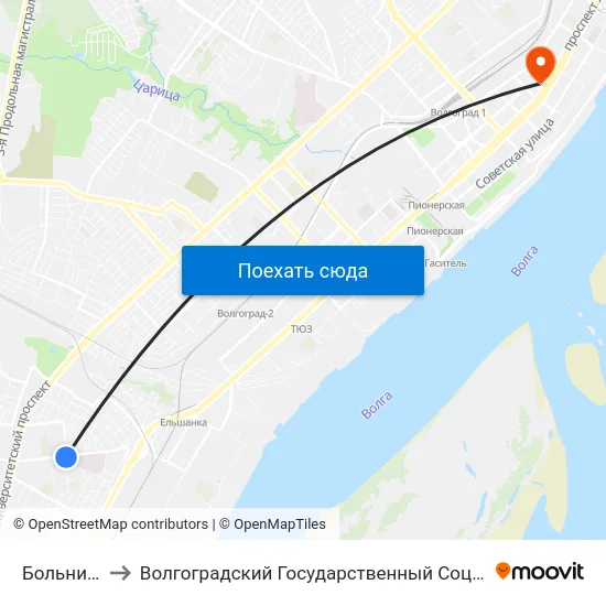 Больница №7 (А) to Волгоградский Государственный Социально-Педагогический Университет map