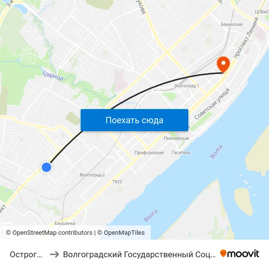 Острогожская (А) to Волгоградский Государственный Социально-Педагогический Университет map