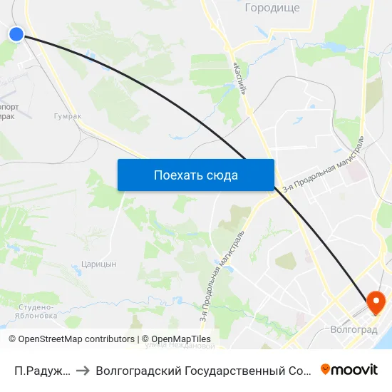 П.Радужный Тр. (Б) to Волгоградский Государственный Социально-Педагогический Университет map